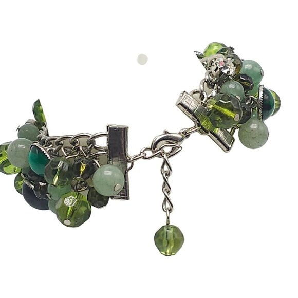 Green Faceted Beads Cluster Crystals Bangle Bracelet Cha Cha Vintage - Picture 4 of 6